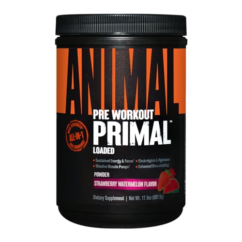 Animal Primal Muscle Hydration + Preworkout Powder – Contains Beta Alanine, 3DPump, Caffeine & Electrolytes – Improves Energy, Focus, Endurance & Absorption – Strawberry Watermelon Flavor, 17.9 oz