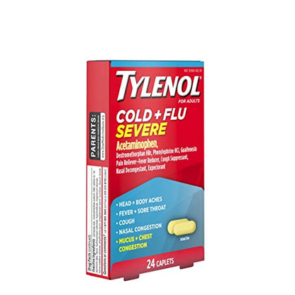 Tylenol Cold + Flu Severe Medicine Caplets for Fever, Pain, Cough & Congestion, 24 ct.