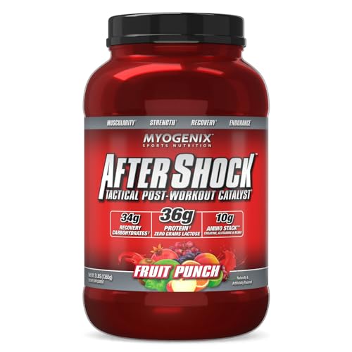 Myogenix Aftershock Post Workout, Muscle Growth Whey Protein Powder | Anabolic Whey Protein and Mass Building Carbohydrates | Amino Stack Creatine and Glutamine Plus BCAAs | Fruit Punch 3 LBS