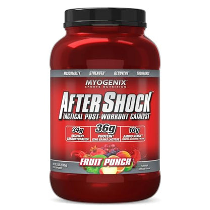 Myogenix Aftershock Post Workout, Muscle Growth Whey Protein Powder | Anabolic Whey Protein and Mass Building Carbohydrates | Amino Stack Creatine and Glutamine Plus BCAAs | Fruit Punch 3 LBS