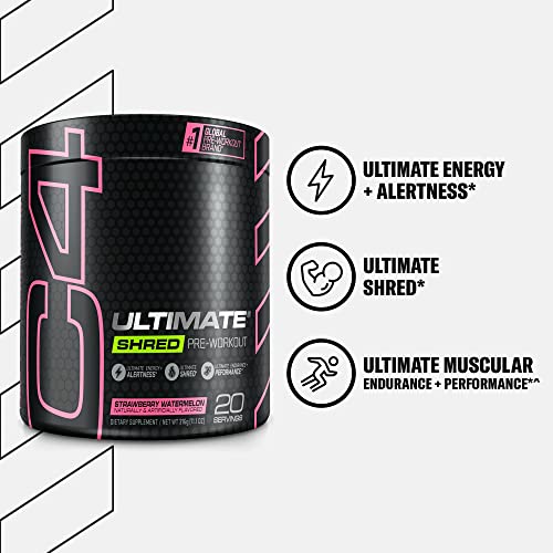 Cellucor C4 Ultimate Shred Pre Workout Powder for Men & Women, Weight Loss Supplement with Ginger Root Extract, Strawberry Watermelon, 20 Servings (Pack of 1)