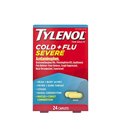 Tylenol Cold + Flu Severe Medicine Caplets for Fever, Pain, Cough & Congestion, 24 ct.