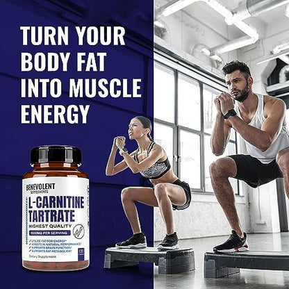 Premium L-Carnitine Tartrate Supplement - 1500mg - Utilize Fat for Energy with Tartrate, Lean Muscle Gain, Boost Natural Energy, Support Metabolism & Fatigue - 120 Non-GMO Pure L Carnitine Capsules