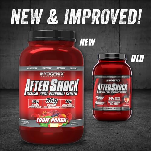 Myogenix Aftershock Post Workout, Muscle Growth Whey Protein Powder | Anabolic Whey Protein and Mass Building Carbohydrates | Amino Stack Creatine and Glutamine Plus BCAAs | Fruit Punch 3 LBS