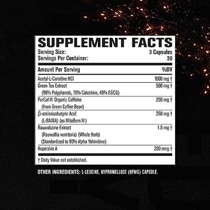 Jacked Factory Burn-XT Max - High-Performance Thermogenic Fat Burner & Appetite Suppressant for Men & Women w/PurCaf Organic Caffeine, MitoBurn, Green Tea, Acetyl L Carnitine & More - 90 Capsules