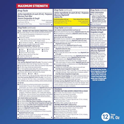 Mucinex Fast-Max & NightShift Combo Pack - Max Strength Cough & Cold Medicines For Mucus Relief, Chest Congestion, Nasal Congestion, Sinus Congestion, Sinus Pressure, Cough Symptom Relief (2x 6 FL OZ)