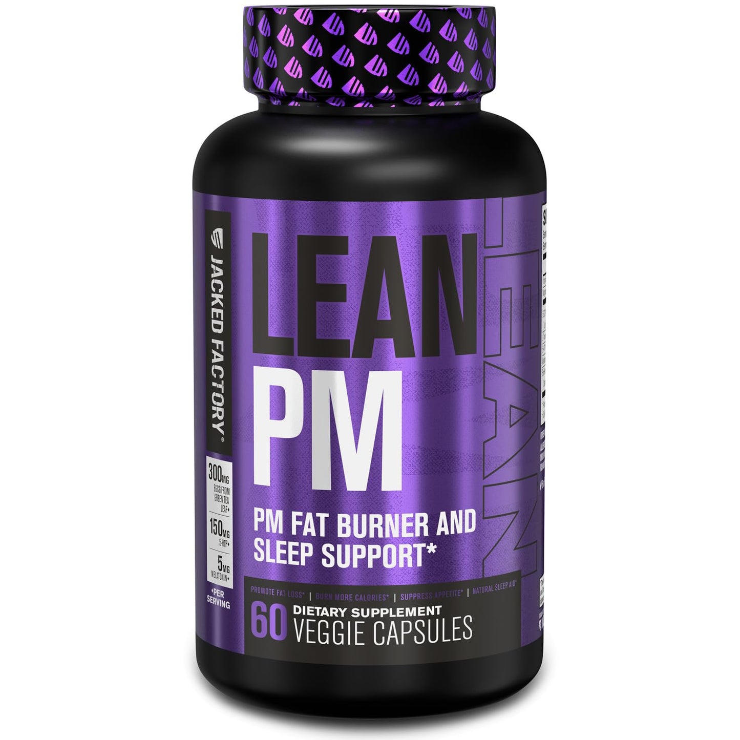 Jacked Factory Lean PM Night Time Fat Burner, Sleep Aid Supplement, & Appetite Suppressant for Men and Women - 60 Stimulant-Free Veggie Weight Loss Diet Pills