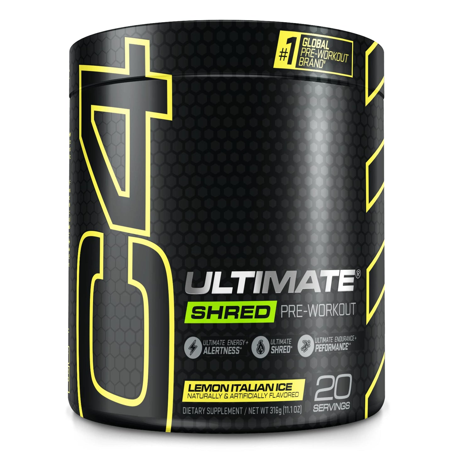 Cellucor C4 Ultimate Shred Pre Workout Powder for Men & Women, Metabolism Supplement with Ginger Root Extract, Lemon Italian Ice, 20 Servings (Pack of 1)