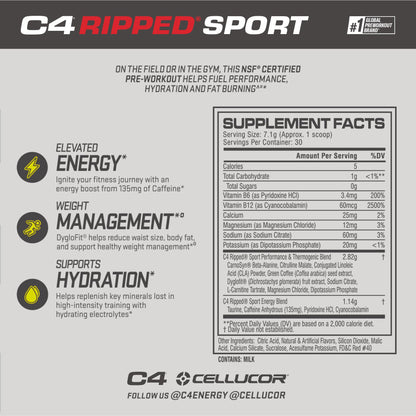 C4 Ripped Sport Pre Workout Powder Fruit Punch - NSF Certified for Sport + Sugar Free Preworkout Energy Supplement for Men & Women | 135mg Caffeine | 30 Servings