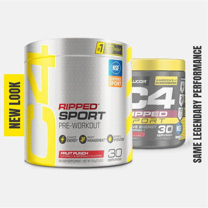 C4 Ripped Sport Pre Workout Powder Fruit Punch - NSF Certified for Sport + Sugar Free Preworkout Energy Supplement for Men & Women | 135mg Caffeine | 30 Servings