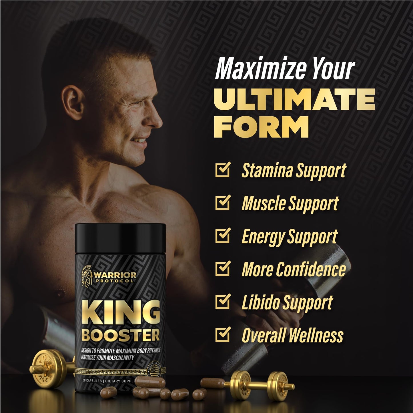 WARRIOR PROTOCOL King Booster Male Testosterone Pills - Anabolic Supplement for Lean Muscle Growth, Boost Stamina, Recovery Support for Men | with Turkesterone, Tongkat Ali and Fadogia Agrestis.