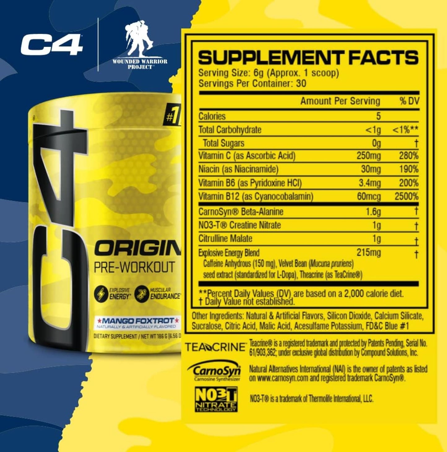 Cellucor C4 Original Pre Workout Powder Mango Foxtrot Sugar Free Preworkout Energy for Men & Women 150mg Caffeine + Beta Alanine + Creatine - 30 Servings (Packaging May Vary)