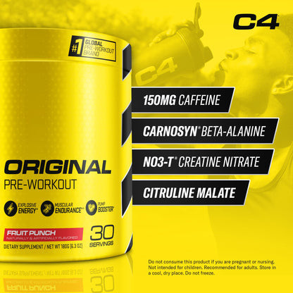 Cellucor C4 Original Pre Workout Powder Fruit Punch | Vitamin C for Immune Support | Sugar Free Preworkout Energy for Men & Women | 150mg Caffeine + Beta Alanine + Creatine | 30 Servings