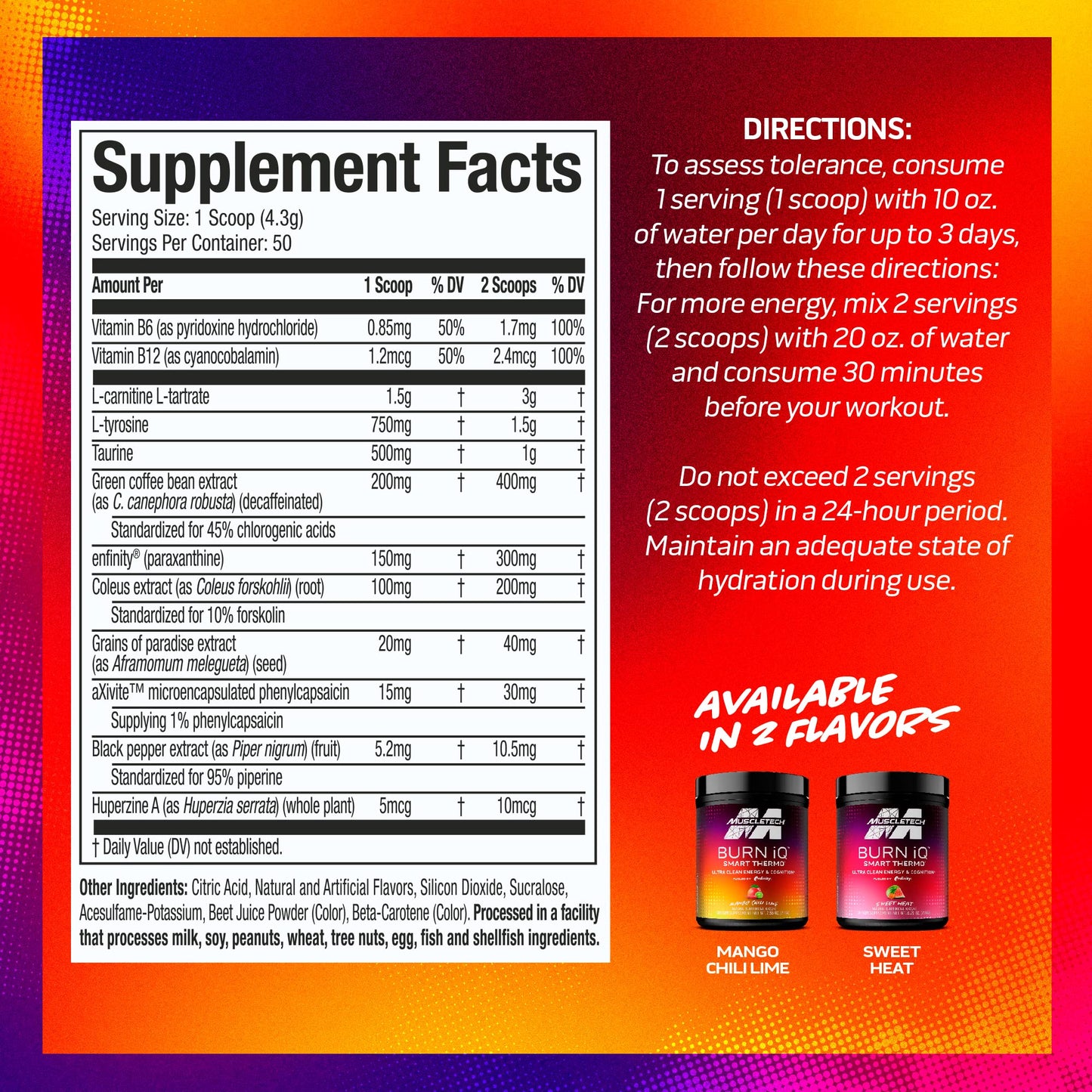 MuscleTech Burn iQ Smart Thermo Supplement Fueled with Paraxanthine Enhanced Energy & Cognition for Men and Women Mango Chili Lime (50 Servings)