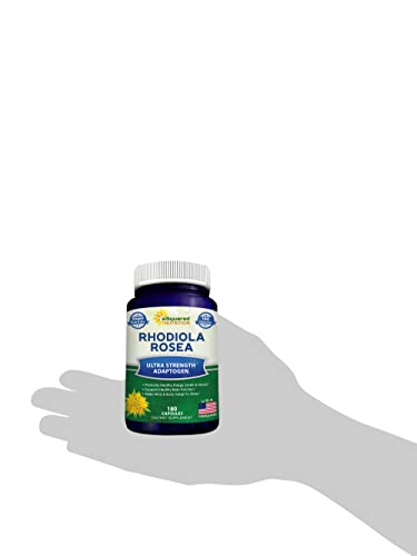 aSquared Nutrition Rhodiola Rosea Supplement 1000mg - 180 Vegan Capsules - Max Strength Rhodiola Root Extract Pills Improve Pure Energy, Brain Function & Stress Relief -Golden Root Herb Powder Tablets