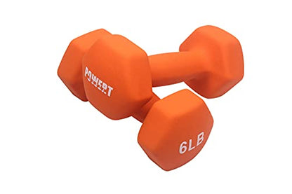 POWERT HEX Neoprene Dumbbell |Coated Colorful Hand Weights in Pair (E-6 lbs)