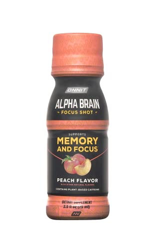 Onnit Alpha BRAIN Focus Energy Shot Supplement - Energy, Focus, Mood, Stress, Brain Booster Drink - Peach (2.5 fl oz, 6 ct)