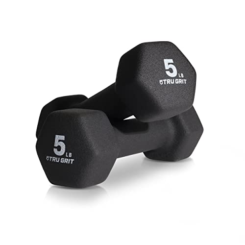 TG TRU GRIT Neoprene Coated Hex Shaped Dumbbell Hand Weight for Home Gym Exercise Sizes 2, 3, 5, 6, 8, 10, 15 LB (Pair, 5LB)