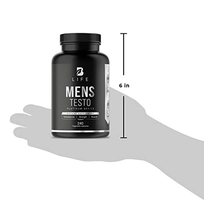 Testosterone Booster for Men - Mens Testo B Life 240 Capsules - Ultimate Male Performance Enhancement Supplement - Boost Drive, Endurance, Strength, Stamina & Achieve Lean Muscle Growth