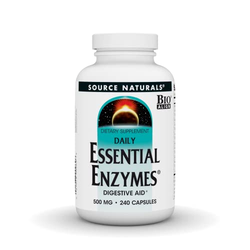 Source Naturals Essential Enzymes 500mg Bio-Aligned Multiple Enzyme Supplement Herbal Defense for Digestion, Gas, Constipation & Bloating Relief - Supports Immune System - 240 Capsules