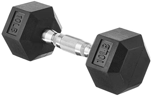 Amazon Basics Rubber Encased Exercise & Fitness Hex Dumbbell, Hand Weight for Strength Training, 10 Pounds, Black & Silver