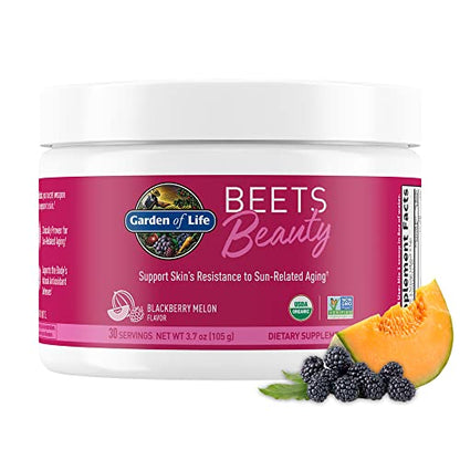 Garden of Life Organic Beet Root Powder with Antioxidants, Vitamin C, Probiotics, French Melon and Black Currant for Hair, Skin & Nails – Beets Beauty – Vegan, Non GMO, BlackBerry Melon – 30 Servings