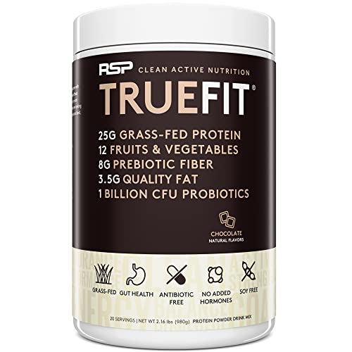 TrueFit Meal Replacement Shake Protein Powder, Grass Fed Whey + Organic Fruits & Veggies, Keto, Fiber & Probiotics, Gluten Free