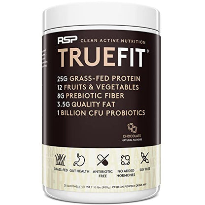 TrueFit Meal Replacement Shake Protein Powder, Grass Fed Whey + Organic Fruits & Veggies, Keto, Fiber & Probiotics, Gluten Free