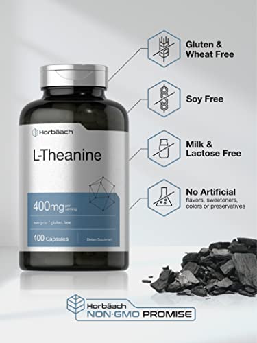 L-Theanine 400mg | 400 Capsules | High Potency Supplement | Non-GMO & Gluten Free | by Horbaach