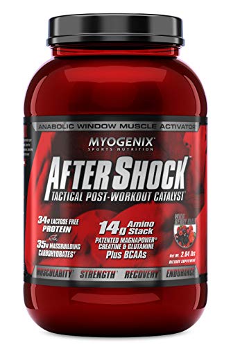 Myogenix Aftershock Post Workout, Unlimited Muscle Growth | Anabolic Whey Protein | Mass Building Carbohydrates | Amino Stack Creatine and Glutamine Plus BCAAs | Wild Berry Blast 2.64 lbs