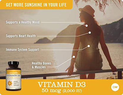 NatureWise Vitamin D3 2000iu (50 mcg) Healthy Muscle Function, and Immune Support, Non-GMO, Gluten Free in Cold-Pressed Olive Oil, Packaging Vary ( Mini Softgel), 360 Count(Pack of 1)