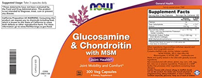 Now Glucosamine & Chondroitin with MSM, 300 Capsules, Joint Health Supplement