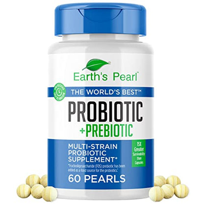 Earth's Pearl Probiotic Pearls for Women and Men - Kids Probiotic with Prebiotic Fiber - Daily Probiotic for Women and Men - 60-Day Supply of Prebiotics and Probiotics for Women and Men Probiotic