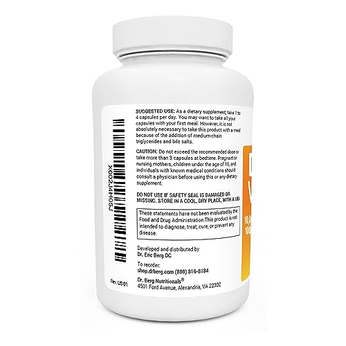 Dr. Berg's Vitamin D3 K2 Supplement w/MCT Oil - Includes 10,000 IU of Vitamin D3, 100 mcg MK7 Vitamin K2, Purified Bile Salts, Zinc & Magnesium for Ultimate Absorption - 120 Capsule