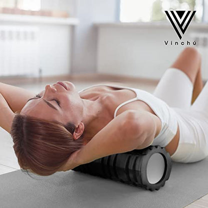 The Vinchu Foam Roller - Deep Tissue Massage Muscle Roller and Stretching Equipment for Sustainable Strength and Myofascial Trigger Point Release (Space Black)