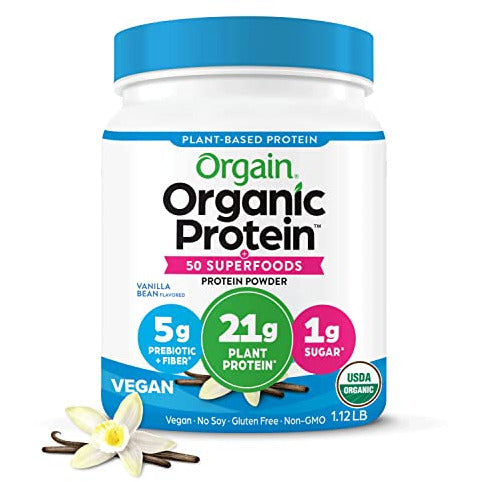 Orgain Organic Protein + Superfoods Powder, Vanilla Bean - 21g Protein, Vegan, Plant-Based, Non-GMO - 1.12lb