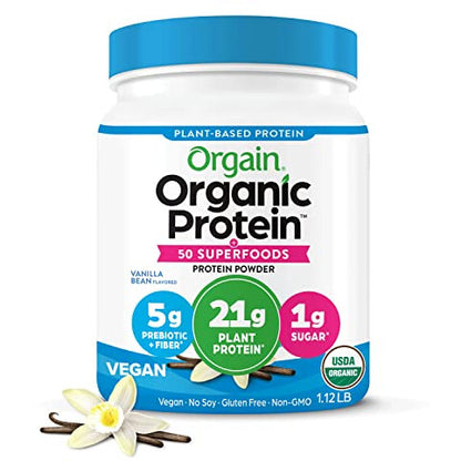 Orgain Organic Protein + Superfoods Powder, Vanilla Bean - 21g Protein, Vegan, Plant-Based, Non-GMO - 1.12lb