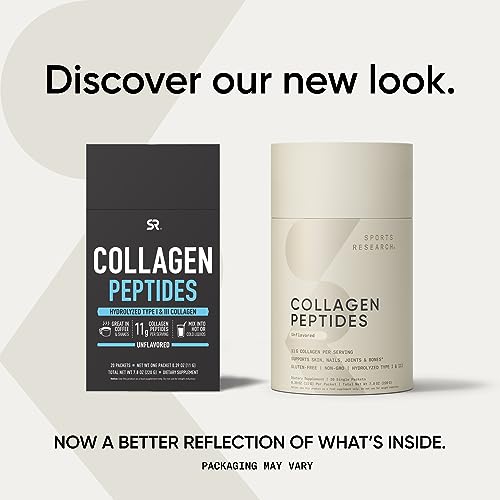 Sports Research Collagen Peptides - Hydrolyzed Type 1 & 3 Collagen Powder Protein Supplement for Healthy Skin, Nails, Bones & Joints - Easy Mixing Vital Nutrients & Proteins, Collagen for Women & Men