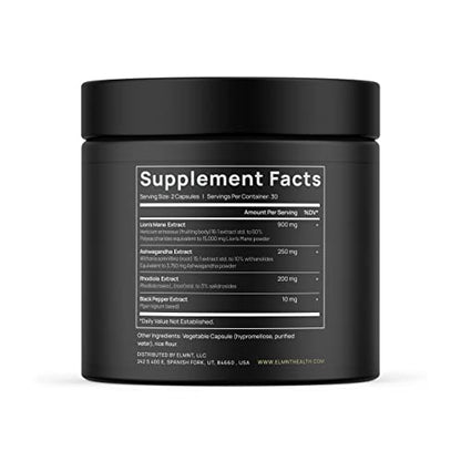 ELMNT 20,000mg 16x Strength Lions Mane Super Nootropic + Adaptogens Brain Supplement - Highest Potency Lion's Mane Extract 50% Polysaccharides w. Ashwagandha & Rhodiola for Focus, Energy, Memory