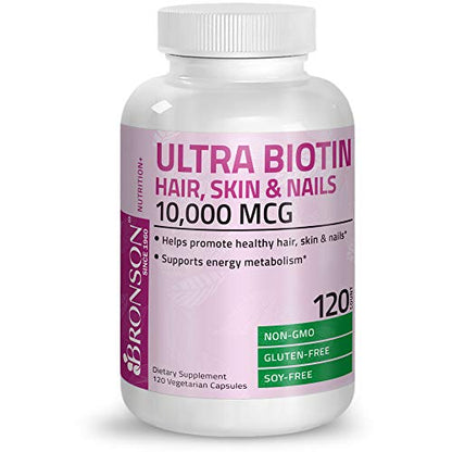 Bronson Ultra Biotin 10,000 Mcg Hair Skin and Nails Supplement, Non-GMO, 120 Vegetarian Capsules