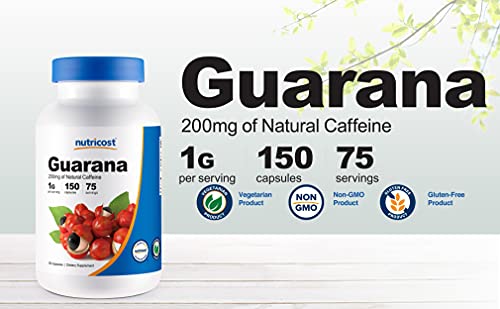 Nutricost Guarana 1000mg Serving, 150 Vegetarian Capsules - Natural Herbal Brazilian Caffeine Energizer Supplement