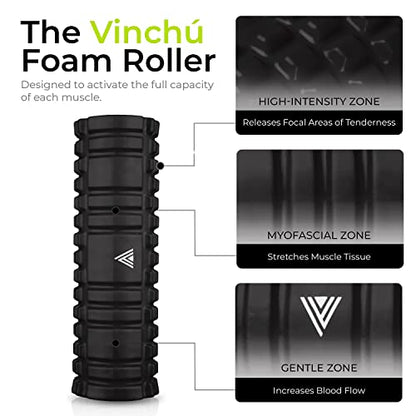 The Vinchu Foam Roller - Deep Tissue Massage Muscle Roller and Stretching Equipment for Sustainable Strength and Myofascial Trigger Point Release (Space Black)