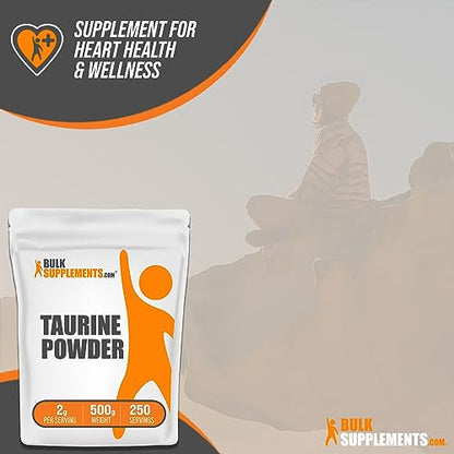 BULKSUPPLEMENTS.COM Taurine Powder - Taurine Supplement, Taurine 2000mg, Amino Acids Supplement - Heart Health Supplements, Unflavored, Pure & Gluten Free, 2g per Serving, 500g (1.1 lbs)