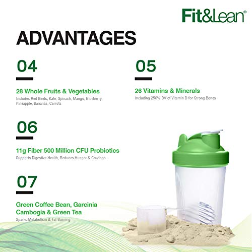 Fit & Lean Meal Shake, Fat Burning Meal Replacement, Meal Replacement with Protein, Fiber, Probiotics and Organic Fruits & Vegetables, Cookies and Cream, 1lb, 10 Servings Per Container