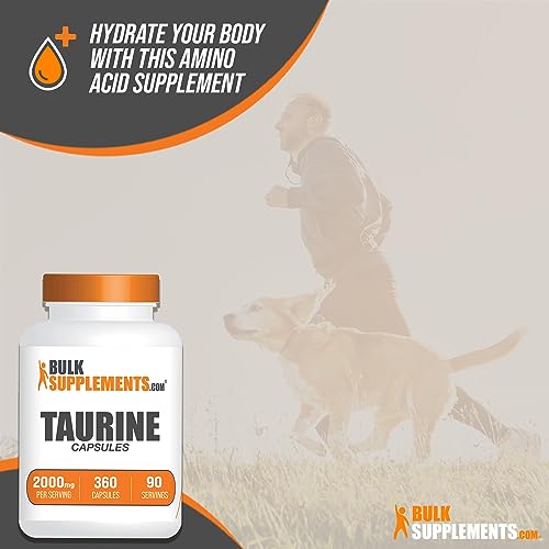 BULKSUPPLEMENTS.COM Taurine Capsules - Taurine Supplement, Taurine 2000mg, Amino Acids for Heart Health, Taurine Pills - Gluten Free, 4 Taurine 500mg Capsules per Serving (2000mg), 360 Capsules