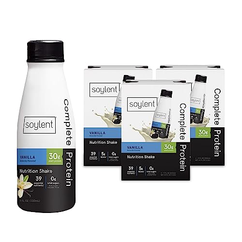 Soylent Vanilla Protein Shake, 30g Complete Protein, Vegan, Dairy Free and 0g Sugar, Ready to Drink Protein Drinks, 11 Oz (Pack of 12)