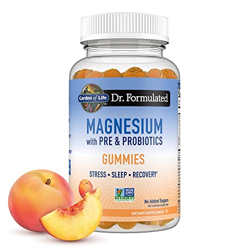 Garden of Life, Dr Formulated 400mg Magnesium Citrate Supplement with Prebiotics & Probiotics for Stress, Sleep & Recovery – Vegan, Gluten Free, Kosher, Non-GMO, No Added Sugars – 60 Peach Gummies