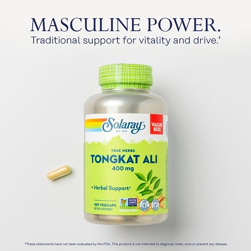 SOLARAY Tongkat Ali 400 mg, Longjack Tongkat Ali Supplement for Men, Increase Performance, Support Lean Muscle Growth, Natural Energy, Stamina & Recovery, 180 Capsules