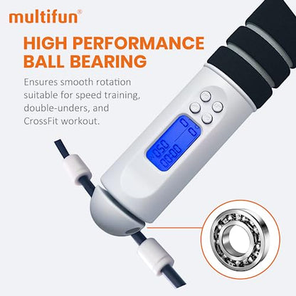 Jump Rope, multifun Speed Skipping Rope with Calorie Counter, Adjustable Digital Counting Jump Rope with Ball Bearings and Alarm Reminder for Fitness, Crossfit, Exercise, Workout, Boxing, MMA, Gym