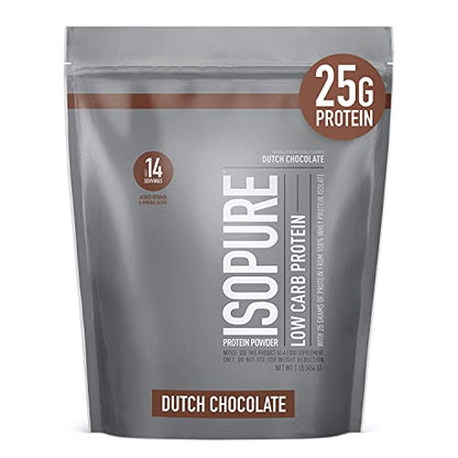 Isopure Dutch Chocolate Whey Isolate Protein Powder with Vitamin C & Zinc for Immune Support, 25g Protein, Low Carb & Keto Friendly, 1 Pound (Packaging May Vary)